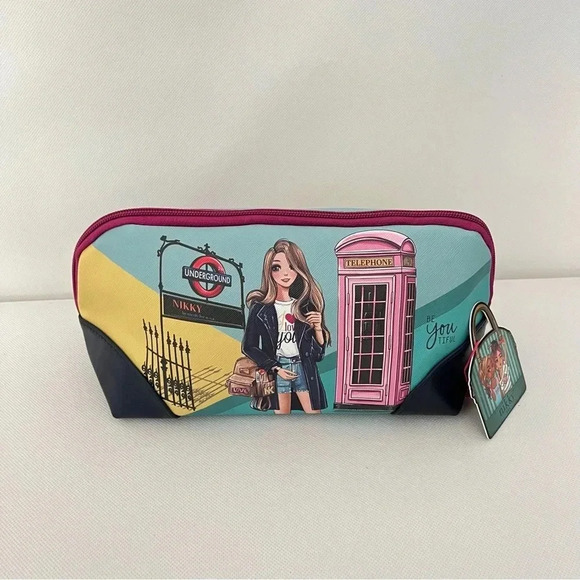 Nikky By Nicole Lee Large Oval Makeup Pouch Cosmetic Bag Miss Your Call - Picture 2 of 6